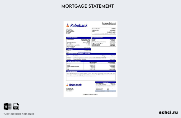 цифровая загрузка выписки по ипотеке Rabobank Новой Зеландии Шаблон в формате Wo